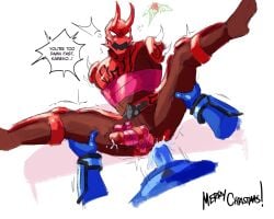 ...! 2_horns 2boys anal anal_sex angry armor armored_male blue_armor bodysuit bondage chastisedhorns christmas clothed_sex clothing cum cum_dripping_from_penis cum_in_ass cum_inside english_text erect_penis erection gay gay_anal gay_sex holding_legs holding_thighs holly_(plant) imagin kamen_rider kamen_rider_den-o_(series) legs_apart legs_spread legs_up male/male male_focus male_only momotaros oni oni_horns orgasm orgasm_from_anal penis penis_in_ass penis_out red_armor ribbon ribbon_bondage ribbon_tied_to_penis ribbons ripped_bodysuit tears tears_in_eyes text tied tied_penis tied_up torn_bodysuit tremble_lines tremble_spikes trembling turtle urataros white_eyes yaoi