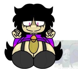 1 black_bra black_hair boobjob girl meme_in_the_background needlemouse_(series) sarah_henderson_(needlemouse) smile titjob