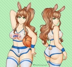 bunny_ears bunny_girl bunny_tail cosplay costume doki_doki_literature_club gym_clothes lola_bunny_(cosplay) monika_(doki_doki_literature_club) onionfairy99 onionfairylewds translucent_clothing