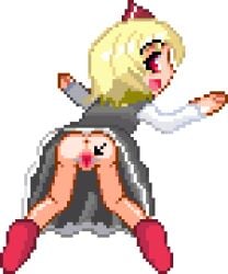 arrow arrow_(symbol) blonde_female blonde_hair dead_source female girl human pixel_animation pixel_art rumia shaking shaking_butt teasing touhou transparent_background twerking