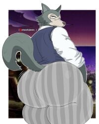 1boy anthro ass ass_focus beastars big_ass big_butt bubble_ass bubble_butt butt_focus clothed clothing fat_ass fat_butt fully_clothed furry furry_only huge_ass huge_butt large_ass large_butt legoshi_(beastars) looking_at_viewer looking_back looking_back_at_viewer male male_only samucafujiwara solo solo_male thick_ass thick_butt wolf