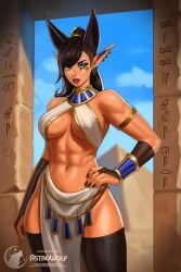 1girls abs astrowolf cat_ears egyptian egyptian_clothes elf_ears large_ass large_breasts large_hips looking_at_viewer nerium original original_character strong_woman