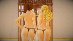 2girls 3d adnarimydeth athletic athletic_female blonde_hair brown_hair busty capcom drill_hair female female_focus female_only hourglass_figure karin_kanzuki long_hair sakura_kasugano short_hair street_fighter street_fighter_v tagme wide_hips