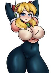 1girls alia alia_(mega_man) anekoe98 armpits arms_behind_head big_breasts black_bodysuit blonde_hair blue_eyes blush bodysuit busty cameltoe covered_navel female female_only hands_behind_head happy_face large_breasts legs long_hair low_twintails mega_man mega_man_x mega_man_x_dive pose posing render robot_girl seductive seductive_smile sensual smile solo thick_thighs thighs