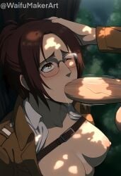 1boy 1boy1girl 1girl1boy 1girls against_tree ai_generated attack_on_titan blowjob blush breasts breasts breasts_out embarrassed fellatio female female forest glasses hanji_zoe hi_res high_resolution highres huge_cock huge_cock jacket large_breasts looking_up male male/female motion_lines muscular_male nipples one_eye_closed open_jacket penis pink_nipples saliva saliva_drip saliva_on_penis shingeki_no_kyojin testicles tits_out veiny_penis waifumakerart wood