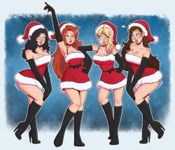 4girls bimbo bimbo_lips cassie_lang christmas_outfit gwen_stacy heel_boots kate_bishop wrenzephyr2