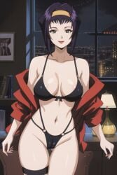 ai_generated big_breasts cowboy_bebop faye_valentine large_breasts lingerie purple_hair retro_artstyle