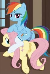 ai_generated ass blue_body blue_fur equid equine feral fluttershy_(mlp) friendship_is_magic hasbro my_little_pony pussy rainbow_dash_(mlp) rainbow_hair smile tail yellow_body yellow_fur