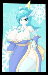 1girls arm_on_hip big_breasts blue_gloves blue_hair blue_nipples breasts chief_chilly chiefness_chilly_(mrlucke) dress gems gijinka gloves green_eyes humanoid ice ice_hair luckerabbit6 mario_(series) mrlucke nip_slip pale_body pale_skin pale_skinned_female pussy queen rule_63 super_mario_64 super_mario_64_ds tagme tights translucent_clothing twintails