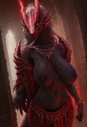 ai_generated ancient_dragon_florissax civitai dragon dragon_communion_priestess dragon_girl elden_ring large_breasts sagging_breasts scales scalie tail thick_ass thick_thighs white_hair yellow_eyes