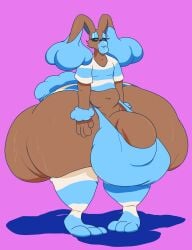 2024 absurd_res anthro ass balls belly big_balls big_bulge big_butt big_penis bimbofication black_nose black_sclera blue_clothing blue_crop_top blue_ears blue_eyes blue_eyeshadow blue_inner_ear blue_legwear blue_lips blue_panties blue_shirt blue_tail blue_topwear blue_underwear bottomwear brown_body brown_ears bulge cel_shading clothing colored crop_top digital_media_(artwork) ethan_(reathe) eyelashes eyeshadow femboy front_view generation_4_pokemon genitals hi_res huge_balls huge_bulge huge_butt huge_cock huge_thighs hyper hyper_balls hyper_bulge hyper_butt hyper_genitalia hyper_lips hyper_penis hyper_thighs lagomorph legwear leporid lips lopunny makeup male mammal navel nintendo panties pattern_bottomwear pattern_clothing pattern_crop_top pattern_legwear pattern_panties pattern_topwear pattern_underwear penis pewaliver pink_background pokemon pokemon_(species) rabbit shaded shirt simple_background slightly_chubby slightly_chubby_anthro slightly_chubby_male solo tail thick_lips thick_thighs topwear underwear white_clothing white_crop_top white_legwear white_panties white_topwear white_underwear