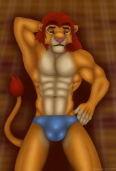 abs anthro anthrofied bulge clothing detailed_bulge disney felid hand_behind_head hi_res lion lying male mammal muscular on_back pantherine rahir_(artist) simba_(the_lion_king) solo tail the_lion_king underwear