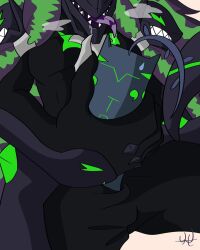 1boy anthro arc_system_works armor armored_male artist_request blazblue breath clawed_fingers claws drooling grabbing grabbing_penis green_hair legs_spread long_hair male male_only masturbation muscular muscular_male novelty_censor purple_hair sharp_teeth simple_background solo solo_focus solo_male susano'o_(blazblue) sweatdrop tail teeth terumen tongue tongue_out