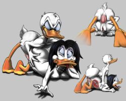 2018 4_fingers anal anthro asphyxiation ass avian bird choking cum cum_in_ass cum_inside disney donald_duck duck duo female forced from_behind highres internal magica_de_spell male nude open_mouth penetration penis pussy rape smile straight tikka tongue uterus x-ray