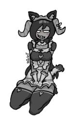 ashamed black_hair female female_focus female_only front_view fully_clothed long_hair maid maid_outfit maid_uniform medium medium_breasts sexy skirt the_binding_of_isaac the_siren_(the_binding_of_isaac) thighs thighs_together tight_clothing tight_fit