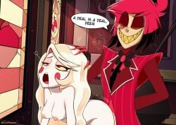 alastor_(hazbin_hotel) blonde_hair breasts charlie_morningstar_(hazbin_hotel) demon demon_girl doggy_style hazbin_hotel hell_girl naked naked_female red_eyes white_body