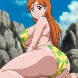 1girls 4_leaf_clover accurate_art_style ai_generated alternate_costume anime_girl ass_focus barefoot big_ass big_breasts bikini bikini_bottom bikini_top bleach blue_sky breasts busty covered_nipples curvaceous curvy curvy_body curvy_female curvy_figure day embarrassed faithful_to_the_anime feet feet_out_of_frame female female_focus female_only floral_print floral_print_bikini hair_ornament hairclip high_resolution huge_breasts inoue_orihime kneeling lewd-layers light-skinned_female light_skin long_hair looking_pleasured official_alternate_costume orange_hair outdoors pinup round_ass seaside swimsuit teen teenage_girl teenager thick_ass thick_thighs thighs very_long_hair voluptuous voluptuous_body voluptuous_female voluptuous_teenager wide_hips yellow_bikini