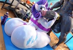 ai_generated cock_ring cock_worship hands_on_penis huge_ass kneeling muscular_male purple_underwear rarity_(mlp) sitting thunderlane_(mlp) veiny_penis