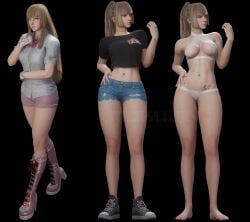 1girls 3d athletic athletic_female blender blonde_hair blue_shorts breasts emilie_de_rochefort female female_only human jean_shorts model mokujin_hornywood namco pink_shorts sandals shoes shorts solo tall tall_female tekken tekken_8 thick_thighs thighs