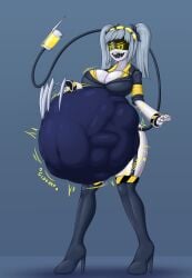 1female 1girls 1robot_girl 2d 2d_(artwork) big_belly big_breasts clothed clothes drone female female_only girl_only glitch_productions high_heels j_(murder_drones) lotosnic murder_drones robot robot_female robot_girl robot_humanoid screen_face silver_hair skirt tagme tail thick_belly twintails vore vore_belly white_body white_hair yellow_eyes