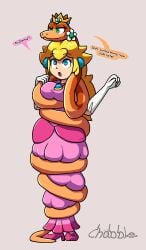 chabble crown mario_(series) pink_dress post_transformation princess_daisy princess_peach snake super_mario_bros. wrapped wrapped_up yellow_hair