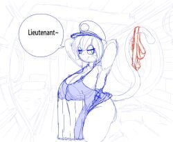 1girls admiral_brickell arms_behind_head big_breasts bloons_tower_defense breasts crossman dialogue female female_only huge_breasts large_breasts monkey monkey_girl panties primate sketch smile