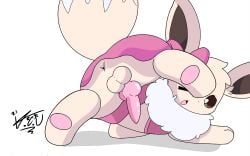 axel_(eeveelution_squad) crossdressing eevee eeveector eeveelution_squad looking_back pink_clothing pokemon presenting shiny_pokemon