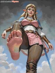 ai_generated barefoot blonde_hair feet foot_fetish foot_focus from_below gigatsu looking_down nintendo sole_female soles the_legend_of_zelda toes zelda_(breath_of_the_wild)