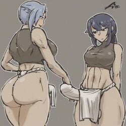 2futas ai_generated ass big_ass big_breasts breasts erection erection_under_clothes erection_under_loincloth fundoshi fundoshi_futanari futanari huge_ass