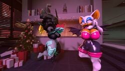 2girls 3d 3d_model alternate_breast_size anthro big_breasts big_butt bodysuit christmas crossover female female_only imp imp_midna kabalmystic midna midna_(kabalmystic) mobian mobian_(species) mobian_bat multiple_girls present rouge_the_bat rouge_the_bat_(kabalmystic) sega shocking_(artist) sonic_(series) sonic_adventure_2 sonic_the_hedgehog_(series) source_filmmaker the_legend_of_zelda twilight_princess