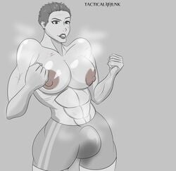 1futa 2d abs blue_eyes bulge draga_(futadomworld) futa_only futadomworld futanari intersex muscle muscles muscular muscular_futanari short_hair solo sweat sweatdrop sweaty_balls tacticaljunk