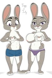 2018 akiric anthro bedroom_eyes big_breasts boxer_briefs breast_size_difference breasts cameltoe dipstick_ears disney duo english_text fan_character female flat_chest fur grey_fur half-closed_eyes hand_heart happy huge_breasts judy_hopps juggy_topps lagomorph large_breasts looking_at_viewer mammal multicolored_fur naughty_face nipples oppai_heart panties pink_nipples pink_nose plump_camel_toe purple_eyes rabbit seductive simple_background small_breasts smile standing text topless underwear white_background white_fur zootopia