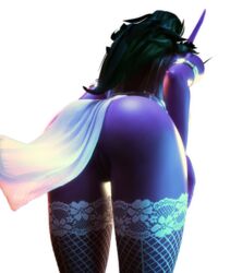 1girls 3d ass bent_over big_ass clothing elf female green_hair heroes_of_the_storm knife_ears long_ears mottec night_elf no_panties pointy_ears purple_body purple_skin pussy skimpy solo solo_female stockings thighhighs tyrande_whisperwind world_of_warcraft