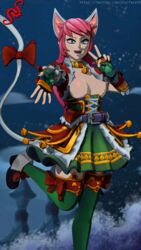 1girls 3d alternate_costume anthrofied blue_eyes breasts cat_ears christmas clothes cosplay female female_only furrification gesture gloves human maeve_(paladins) merrymaker_maeve nude paladins pink_hair pussy ssurface text url v watermark