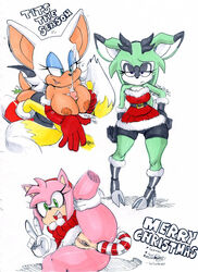 2016 amy_rose anal anus boots bottomless bullet-blast-43 candy_cane candy_cane_insertion christmas clothed clove_the_pronghorn color cum cum_between_breasts dress female gloves green_eyes leg_up masturbation object_insertion outercourse paizuri pink_skin pussy rouge_the_bat sega shorts sonic_(series) sonic_the_hedgehog_(archie) sonic_the_hedgehog_(comics) straight sweater tails white_background