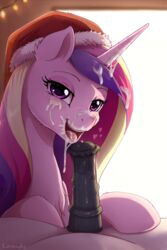 2018 animal_genitalia animal_penis christmas cum cum_on_face cum_on_horn cum_on_tongue duo equine equine_penis evomanaphy faceless_male female feral friendship_is_magic hair hat heart hi_res holidays horn horsecock male mammal medial_ring my_little_pony open_mouth penis princess_cadance_(mlp) santa_hat solo_focus straight tongue unicorn
