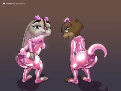 2022 2girls absurd_res anal_tail anthro anus buttplug buttplug_tail clothing color commission digital_media_(artwork) disney erect_nipples erect_nipples_under_clothes female female_only female_pervert green_eyes judy_hopps lagomorph latex latex_bodysuit mrs._otterton multiple_girls mustelid nose_hook otter otter_girl pig pig_ears pig_tail rabbit rabbit_girl sex_toy shadow2007x short shortstack small_breasts spread_ass stretched_anus teasing teasing_viewer uncensored white_eyes zootopia