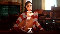 3d animated bioshock bioshock_infinite black_hair breasts burial_at_sea candy_cane christmas elizabeth_comstock female large_breasts nipples pussy sfmporn_(artist) sitting sound source_filmmaker striped_legwear thighhighs vaginal_insertion video