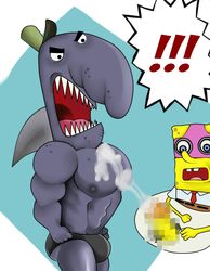 2boys animal_humanoid anthro bara big_muscles big_pecs cum cum_on_body cum_on_breasts cum_on_chest ducka-98 fish gay humanoid interspecies male male_only mosaic_censoring muscles nickelodeon pointless_censoring sergeant_sam_roderick shark sponge spongebob_squarepants spongebob_squarepants_(character) straight_hair tagme yaoi