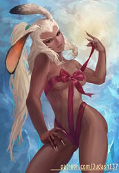 1girls blonde_hair bunny_ears bunnygirl christmas dark-skinned_female dark_skin female female_only final_fantasy final_fantasy_xii fran holidays judash137 long_fingernails long_hair long_nails medium_breasts outdoors red_eyes solo square_enix viera white_hair_female white_nail_polish