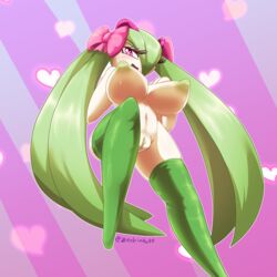 1girls 2018 alternate_hairstyle areolae ass belly big_ass big_breasts blush breasts clitoris clothing eyelashes feet female female_only green_pussy green_thighhighs hair hair_over_one_eye half-closed_eyes heart huge_breasts humanoid inverted_nipples kirlia legwear long_hair looking_at_viewer mostly_nude navel nintendo nipples nude open_mouth original_character pink_background pink_eyes pixie_(zedrin) pokémon_(species) pokemon pokemon_(species) pokemon_rse pussy ribbon ribbons simple_background smile solo stockings text thick_thighs thighhighs tongue twintails very_long_hair video_games watermark white_skin wide_hips zedrin