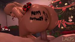 1boy 1girls 3d animated ass body_writing bouncing_ass christmas christmas_ornaments christmas_tree female fiona_(vindictus) huge_ass human laosduude looking_back male mascara naughty_face no_sound nude partial_male pawg penis pink_hair ponytail pounding riding sex side_saddle_position source_filmmaker video vindictus