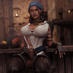 1futa 3d amber_eyes balls balls_under_clothes bimbo bioware black_hair boots bottomless_skirt breasts casual cleavage corset cum cum_drip cumshot curvy dark-skinned_futanari dark_penis dark_skin dragon_age dragon_age_2 ejaculation erection erection_under_clothes erection_under_loincloth erection_under_skirt futa_only futa_sans_pussy futanari huge_breasts human intersex isabela large_penis loincloth loincloth_lift masturbation no_panties penile_masturbation penis penis_out penis_under_clothes penis_under_loincloth penis_under_skirt public realistic semen sitting skirt skirt_lift solo stevencarson tavern wide_hips