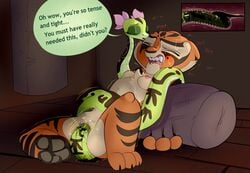 ... anthro anthro_on_feral bestiality breasts cheek_tuft chest_tuft claws closed_eyes dialogue duo feline female feral fur inside internal kung_fu_panda mammal master_tigress master_viper meganasty nipples pantherine pawpads penetration pussy reptile scalie sex small_breasts snake spread_legs spreading striped_fur stripes tail_sex tiger toe_claws tuft vaginal_penetration yuri zoophilia
