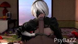 1boy 1girls 3d animated dark-skinned_male fellatio nier:_automata oral pov psybazz sound tagme video yorha_2b