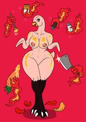 anthro avian blaze_the_phoenix butcher_knife carrot crysalia feathers female fire knife naked nude pepper phoenix salt salt_shaker solo voluptuous