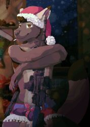 1boy animal_genitalia animal_penis animated anthro arctic_fox canine canine_penis christmas erection flak fox gun holidays jeanwoof knot male male_only mammal penis ranged_weapon smoking solo weapon