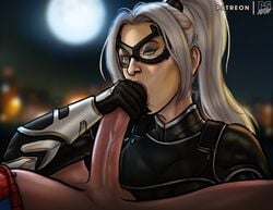 1girls black_cat_(marvel) felicia_hardy fellatio marvel marvel_comics oral penis peter_parker ps4 pumpkinsinclair silver_hair spider-man spider-man_(ps4) spider-man_(series) straight_hair superheroine unseen_male_face younger_male