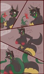 1girls ankh anthro anubian_jackal anubis ass belly big_ass big_breasts big_butt black_fur blush bra breast_expansion breasts canine cleavage clothed clothing comic deity english_text eyelashes female flower fur green_eyes growth hair huge_breasts hyper hyper_breasts inverted_nipples jackal mammal navel nipples nude open_mouth plant potted_plant sepiruth sequence solo speech_bubble standing surprise tattoo tentacle text thick_thighs tongue transformation underwear voluptuous weight_gain wide_hips