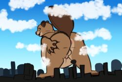 anthro ass balls beaver chillyphillix city macro madlyfluffy_(artist) male mammal nude obese overweight penis rear_view rodent slightly_chubby solo